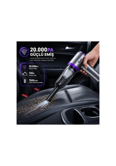 Bagajon Ryan 20.000 Pa 7.500 Mah Araç Süpürgesi 120w Fırçasız Motor, Üfleme & Vakum, Çantalı