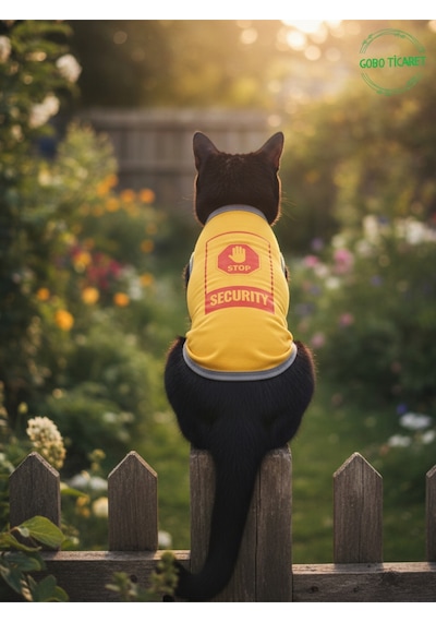 Sarı Stop Security Güvenlik Baskılı Kedi Ve Köpek Kıyafeti Tişörtü Elbisesi Medium/m/beden 2