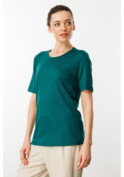 Kadın Sıfır Yaka Basic Penye T-shirt Yeşil Yeşil