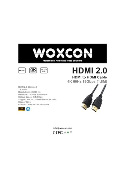 Hdmı Kablo 4k 60hz 18g Hdcp2.2 Arc Dolby Desteği Hdmı 2.0 Versiyon 1,8 Metre