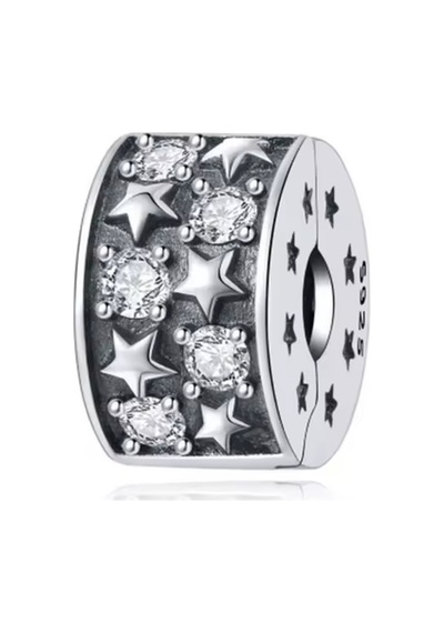 Taşlı Yıldız Klips Charm Gümüş