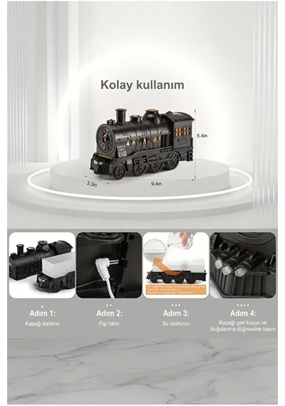 Tren Tasarımlı Ultrasonik Aroma Difüzörü Serin Sis Nemlendirici Usb Kumandalı 300 Ml