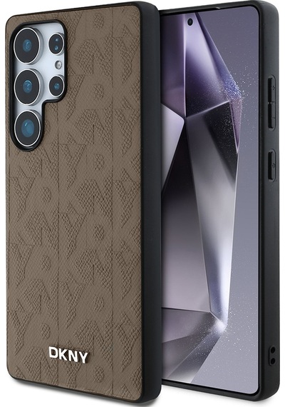 Galaxy Uyumlu S25 Ultra Kılıf Dkny Lisanslı Magnetik Pu Deri Grid Pattern Kapak Kahverengi