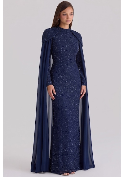 Olcay Pelerin Detaylı Kordone Dantel Exclusive Büyük Beden Tesettür Abiye Elbise Lacivert 1096 Olcay Pelerin Detaylı Kordone Dantel Exclusive Büyük Beden Tesettür Abiye Elbise Lacivert 1096
