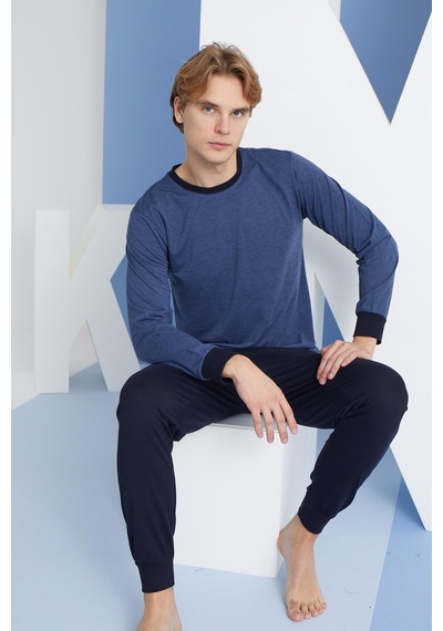Kly 9259 Erkek Yuvarlak Yaka Uzun Kol Lastikli Pijama Takımı 001