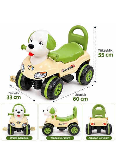 Enhoş Toys Köpek Figürlü Pedallı Çocuk Binek Arabası Yeşil Krem
