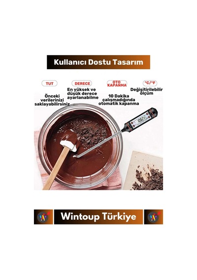 Premium Lcd Ekran Çift Birimli Ölçüm Hafızalı Et Sıvı Mama Sıcak Soğuk Saplamalı Gıda Termometresi