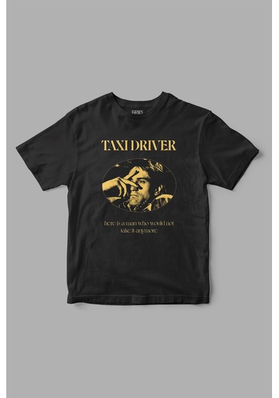 Taxi Driver Retro Baskılı Tişört Siyah