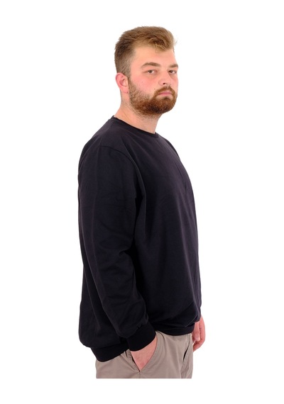 Mode Xl Büyük Beden Erkek Basic Sweatshirt Bisiklet Yaka Recycle B24529 Siyah Siyah