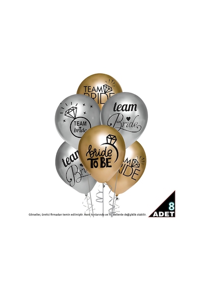 Team Bride Metalik Altın ve Gümüş Renkli Balon, 30cm x 8 Adet