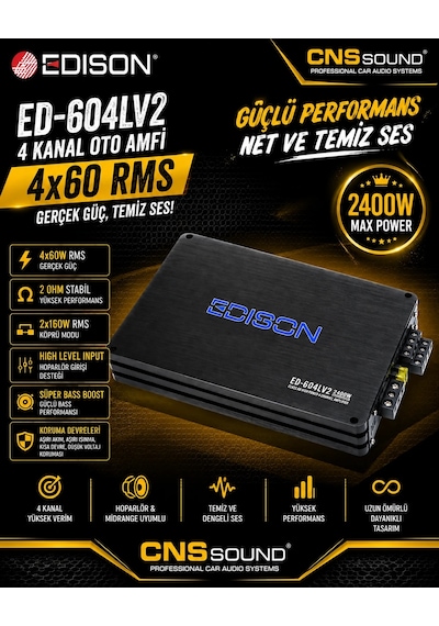 Edison Ed-604lv2 4 Kanal Ab Class Oto Amfi 4x60 Rms
