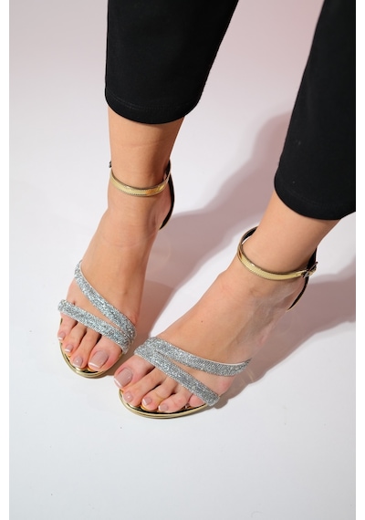 Luvishoes Laredo Altın Taşlı Kadın Platform Topuklu Abiye Ayakkabı