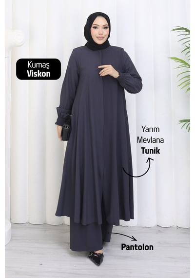Rahvel Umre Takımı Viskon Kumaş Tunik Pantolon Bir Arada Terletmez İç Göstermez Füme Rahvel Umre Takımı Viskon Kumaş Tunik Pantolon Bir Arada Terletmez İç Göstermez Füme