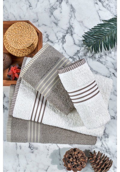 Eponj Home Banyo Havlu Takımı Oscar Mavi-krem 50x85cm 2ad. + 70x140 2ad. Taş-krem