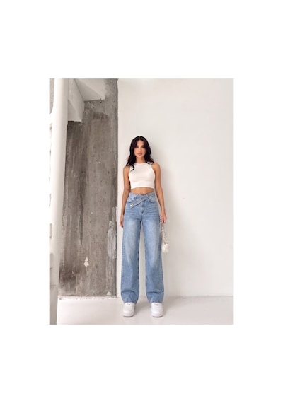 Kene Jeans Kemer Taş Detaylı Taş İşlemli Straight Jean Taş