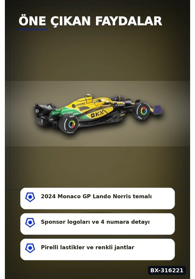 Model Araba Mclaren Mcl38 F1 Monaco Gp Lando Norris 1/64 Ölçek Bx-316221