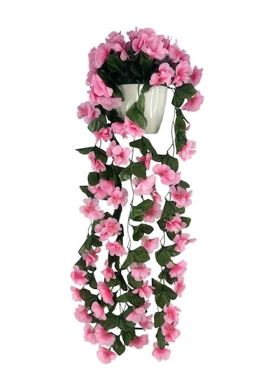 Yapay Çiçek Sarkan Pembe Menekşe Krem Rengi Saksıda 4 Sarkan Dallı 70cm
