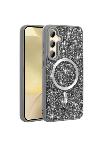 Maks Technology Galaxy Uyumlu S26 Plus Kılıf Pırlanta Tasarımlı M-safe Şarj Özellikli Mkst Mozaik Silikon Kapak - Titanyum-gri Titanyum Gri
