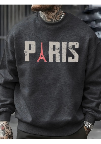 Startmore Ünlü Paris Kulesi Desen Kazak Erkekler O-boyun Giysileri Sonbahar Polar Retro Kazak Gevşek Un Antrasit