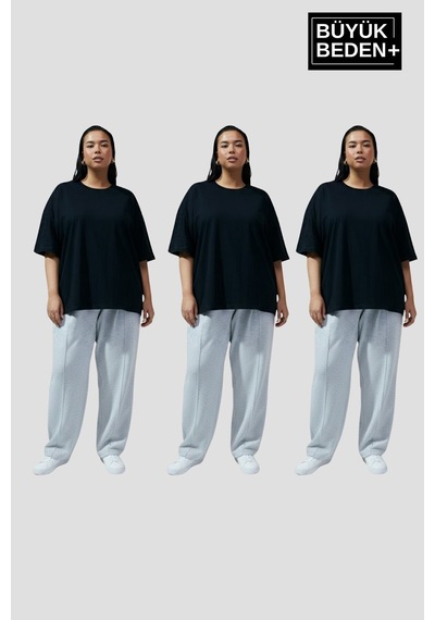 Superlife Büyük Beden Kadın Basic 3xl-6xl Bisiklet Yaka 3'lü Tişört Seti Spr26btsk510+3 Siyah Superlife Büyük Beden Kadın Basic 3xl-6xl Bisiklet Yaka 3'lü Tişört Seti Spr26btsk510+3 Siyah