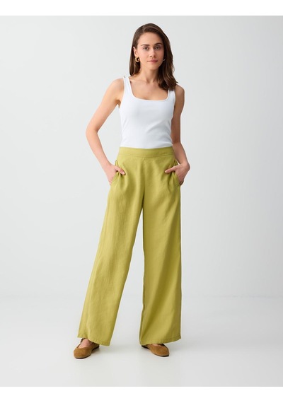 Jimmy Key Yağ Yeşili Cep Detaylı Beli Lastikli Normal Bel Dokuma Pantolon 6sw185654307