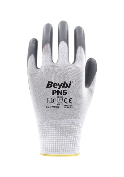 Beybi Pn5 Gri Polyester Örme Nitril Eldiven