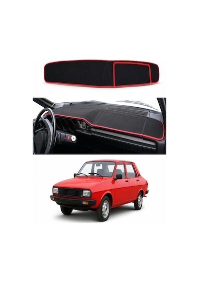Renault - 12 Toros Kapakli 1972-1999 Uyumlu Torpido Koruma Kılıfı - Kırmızı Şeritli