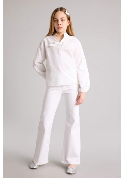 Defacto Regular Fıt Poplin Uzun Kollu Bluz Kız Çocuk G7550a826spwt34 Beyaz-wt34