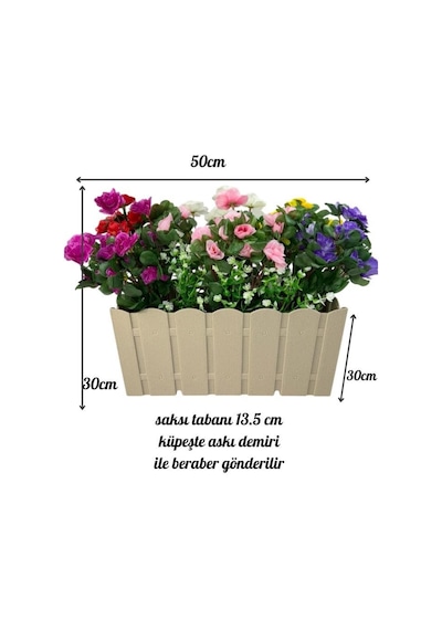 Yapay Çiçek Bej Balkon Saksıda Küpeşte Askılı Açelya Çiçeği Karışık Renkli Çiçek Sepeti 50cm Krem