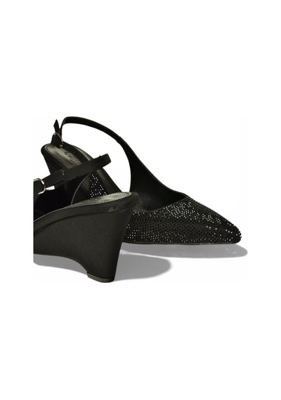 Fox Shoes Y820801204 Siyah Kumaş Taş Detaylı Dolgu Topuklu Kadın Abiye Ayakkabı Siyah