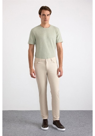 Süvari Bej Slim Karışık Desen Armürlü Normal Bel Casual Pantolon Pn2020500767-bj3