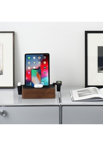 Alldock Wireless Kablosuz Şarj Standı - Ceviz/Siyah