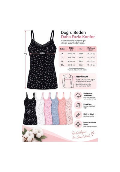 Westicgiyim Kadın İp Askılı Dantelli Atlet 6 Lı Paket %95 Pamuk Likralı Desenli Asorti İç Giyim M-l-xl-2xl Çok Renkli
