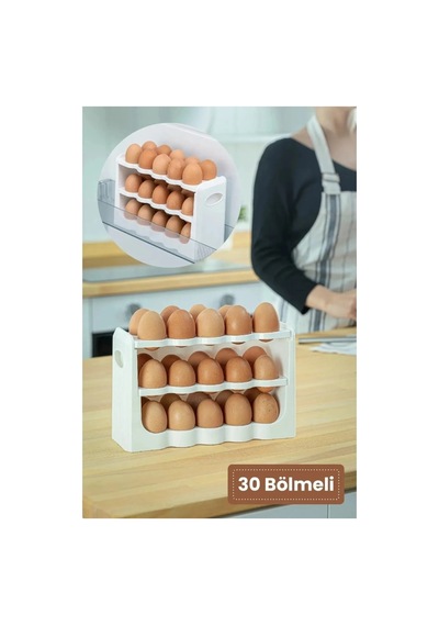 30 Bölmeli Yumurta Kutusu 3 Katlı Yumurtalık Buzdolabı Organizeri Beyaz
