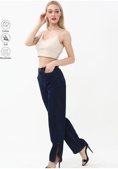 Kene Jeans Lacivert Paça Yan Yırtmaç Boyfriend Bol Paça Pantolon Lacivert