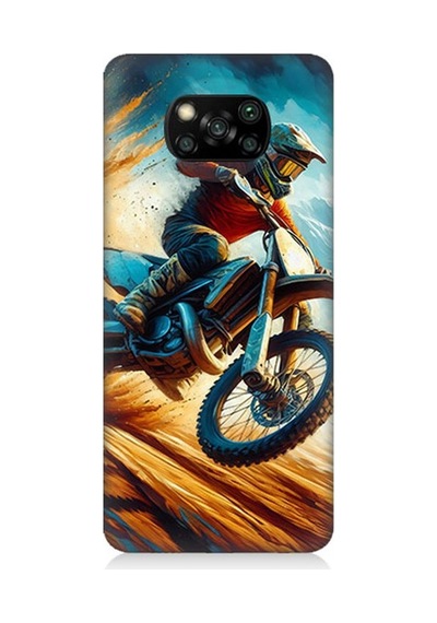 Xiaomi Poco X3 Uyumlu Alevler Arasında Motosiklet Sıçrayışı Desenli Silikon Kılıf Çok Renkli