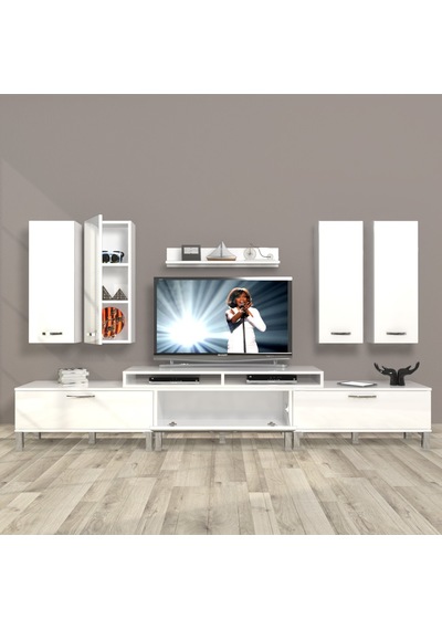 Decoraktiv Ekoflex 8d Slm Krom Ayaklı Tv Ünitesi Tv Sehpası Beyaz