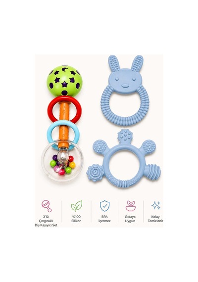 3lü Çıngıraklı Diş Kaşıyıcı Set Lacivert
