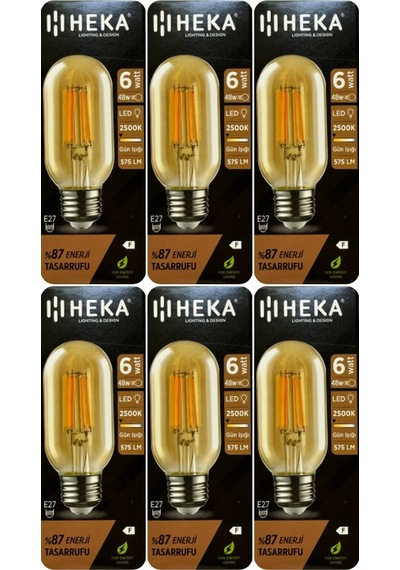 6 Adet Heka 6w 48w 2500k Günışığı E27 Duylu Kalın Duy Şeffaf Led Ampul