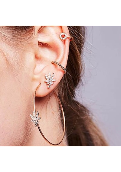 Kuyumcudukkani Yeni Trend Taşlı Yaprak Modeli Küpe-30116-w-w Beyaz