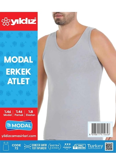 Yıldız Erkek Modal Likralı Askılı Atlet 70/74 - 6 Adet Gri