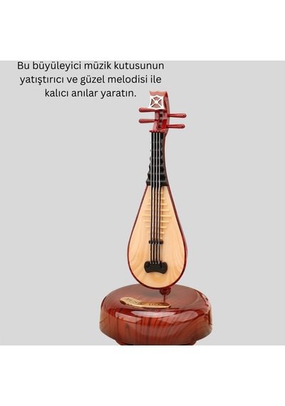 Ud Figürlü Ahşap Görünümlü Müzik Kutusu Dekoratif Melodili Tasarım
