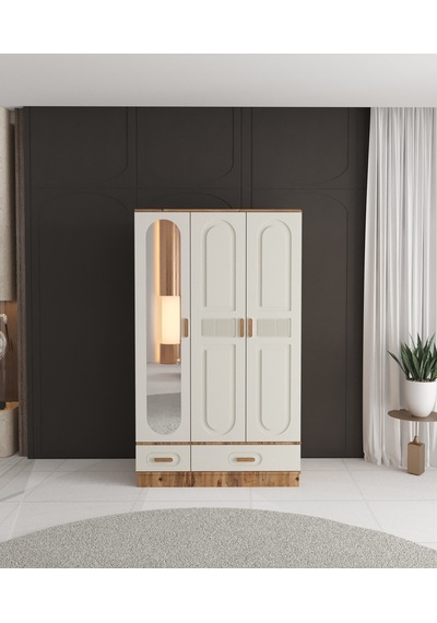 Dova 3 Kapaklı Çekmeceli Bazalı Gardırop - Tamamı Mdf Aytaşı