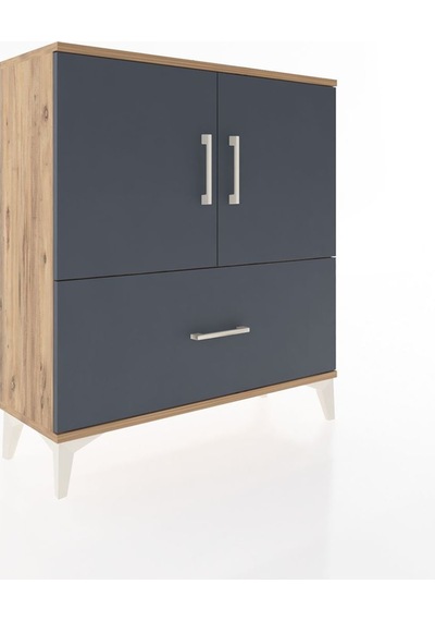 Arges Şifonyer 2 Raflı Tek Çekmeceli 2 Kapaklı 88x30x96 Çam-antrasit Atlas Çam