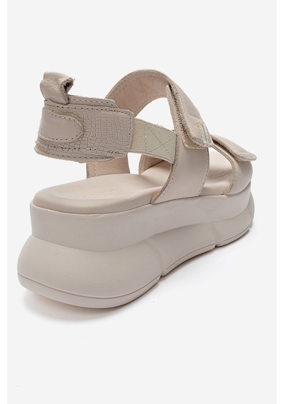 Luvishoes Celeste Krem Hakiki Deri Cırt Bantlı Kadın Kalın Tabanlı Sandalet