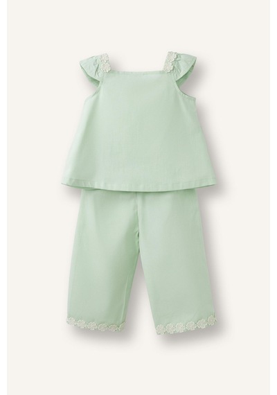 Defacto Floral Keten Görünümlü 2li Takım Kız Bebek H4734a526smgn1139 Yeşil-gn1139