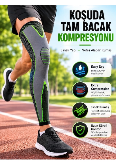 Erturkstore Mey İthalat Ergonomik Uzun Spor Dizliği Esnek Kumaşlı Tam Boy Kompresyon Desteği -
