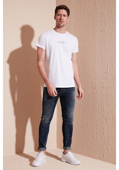 Buratti Pamuklu Slim Fit Bisiklet Yaka Erkek T Shirt 541Ifit Beyaz