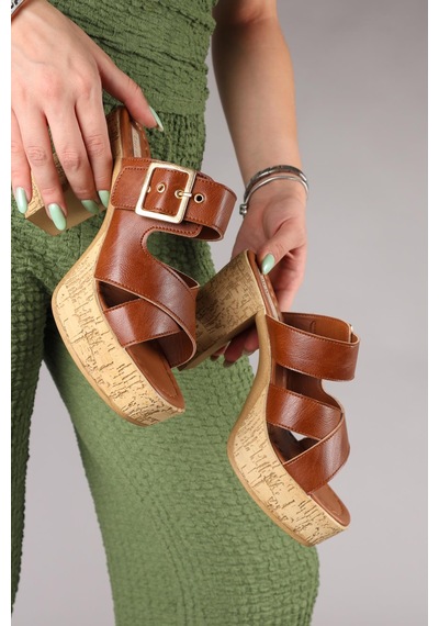 Ronika Platform Topuklu Terlik Taba-8227 Taba