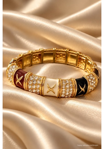 Kadın Gold Renk Taşlı Bileklik Kristal Taşlı X Figürlü Şık Takı Altın - 926984162 Altın